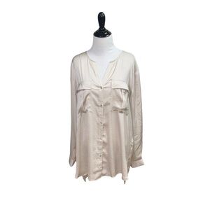 H & M Women's Size 12 Button Down Blouse Top Champagne Color Silky Sheen